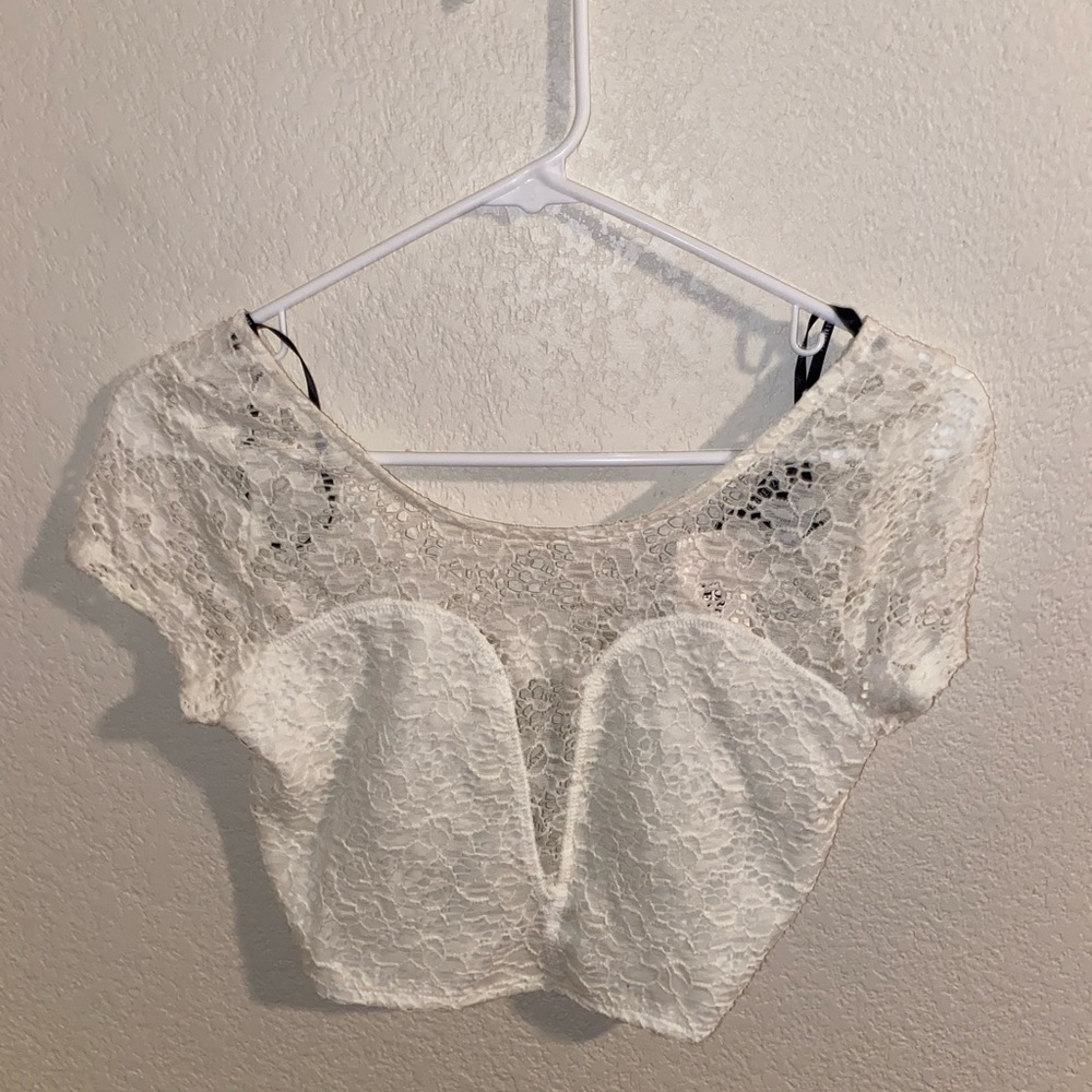 White crochet crop top with cinched back